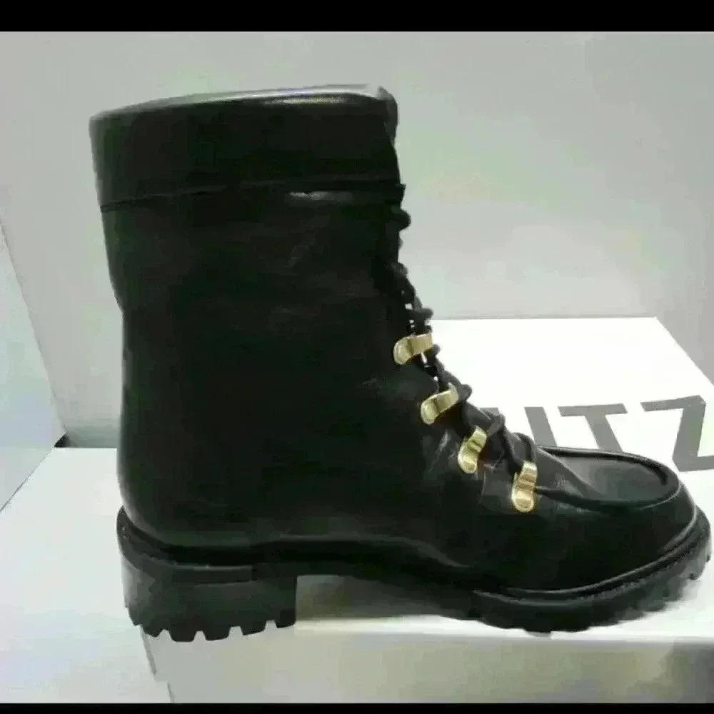 Schutz Women's US 6.5 B Jayne Soft Lightweight Leather Combat Boots Black - Picture 8 of 10